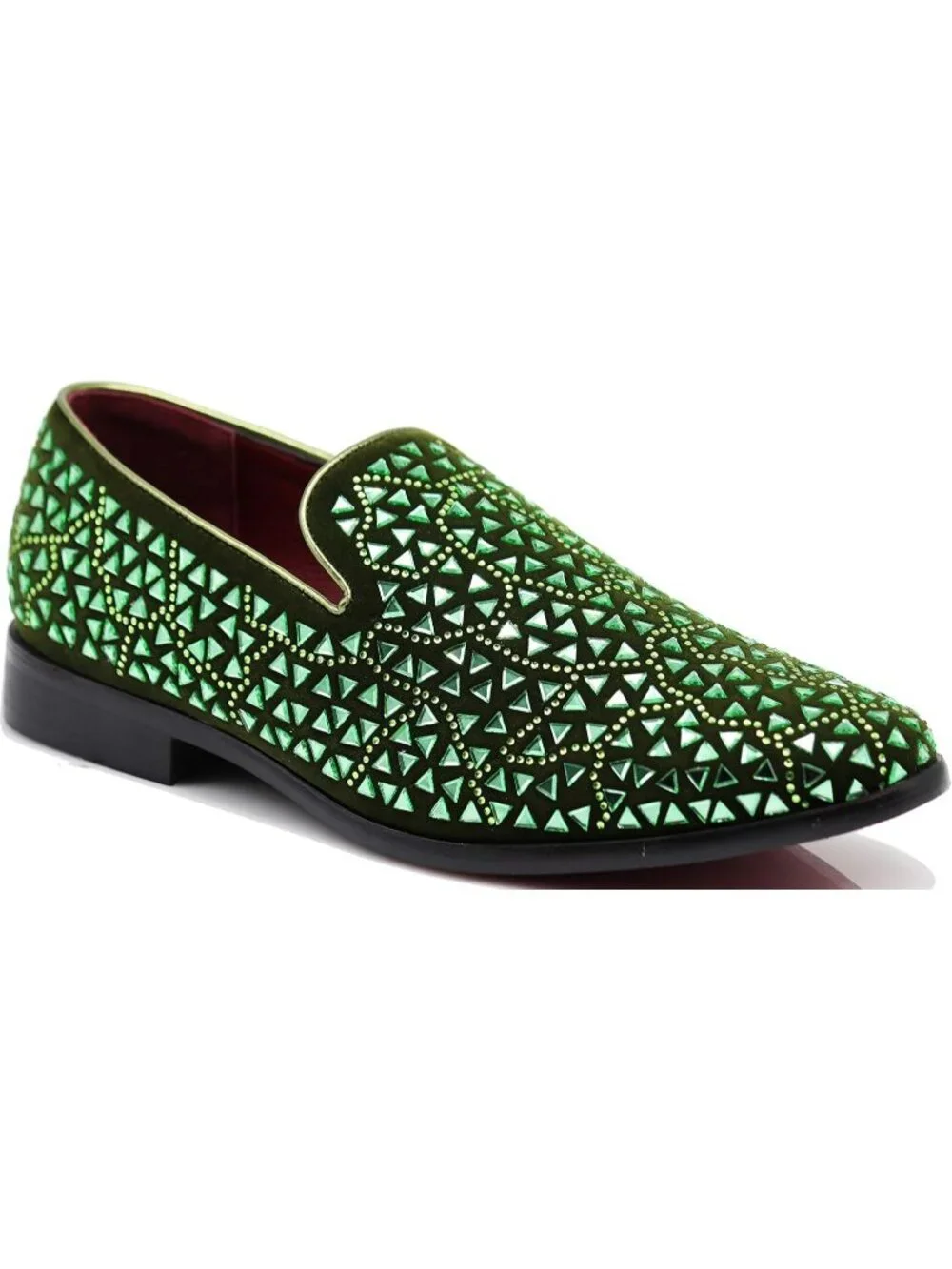 Enzo Romeo Men's Olive Rubber Sole Rhinestone Sparkling Suede Loafer Prom Shoes